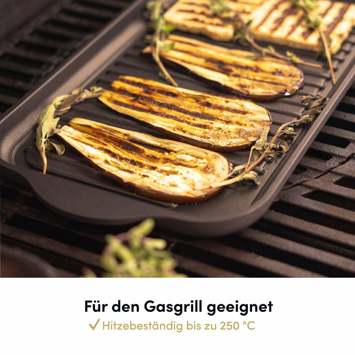 Hoffmann Aluguss Grillplatte Induktion 37x23 cm Innenmaß I Beschichtete Bratplatte Induktionskochfeld I Gasgrill Grillaufsatz Grill I Herd Plancha antihaft I Induktionsfähige Grillpfanne Steakpfanne