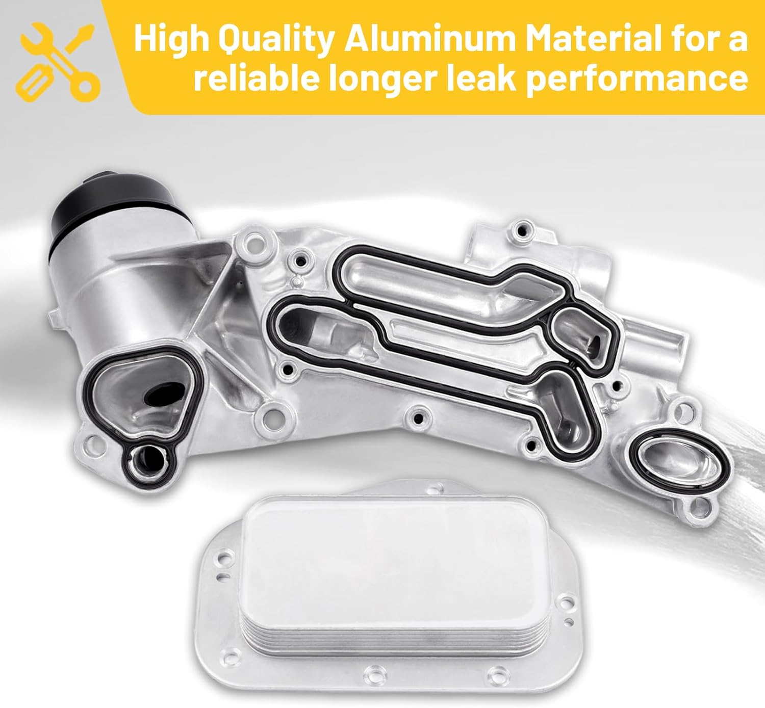 Engine Oil Cooler Filter Housing Assembly Adapter with Gasket, Insert, Cap Compatible with 2008-2019 Cruze Sonic Malibu Aveo, Buick Cascada, Pontiac G3, Saturn Astra 1.6L 1.8LReplace 25199751