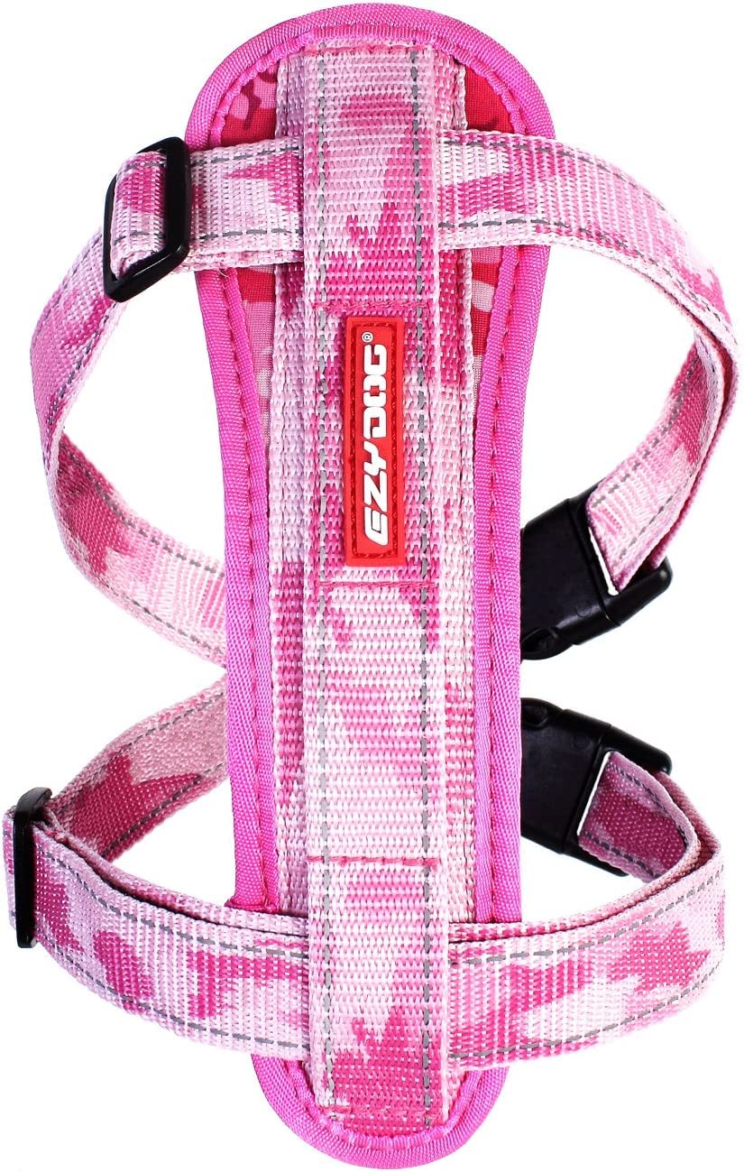 EzyDog Chest Plate No Pull Dog Harness – Escape Proof Harness with Reflective Stitching and Comfort Padding for Easy Walks, Training & Control - Car Restraint Included (Small, Pink Camo)