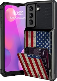 FUYOCWE for Samsung Galaxy S21 FE Wallet Case 5-Card Holder Flip Cover Retro American Flag Design,Dual Layer Armor ID Credit Card Slot Phone Case Wallet for Samsung S21 FE 5G 6.4