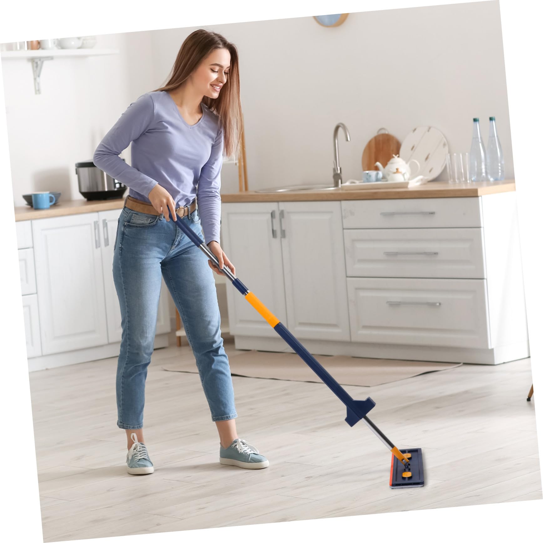 Fregona Plana Multifuncional 6 Almohadillas de Microfibra, Trapeador sin Lavado, Absorción Alta, Color Azul, para Limpieza de Suelos, Hogar y Baño, Herramienta Práctica para Uso