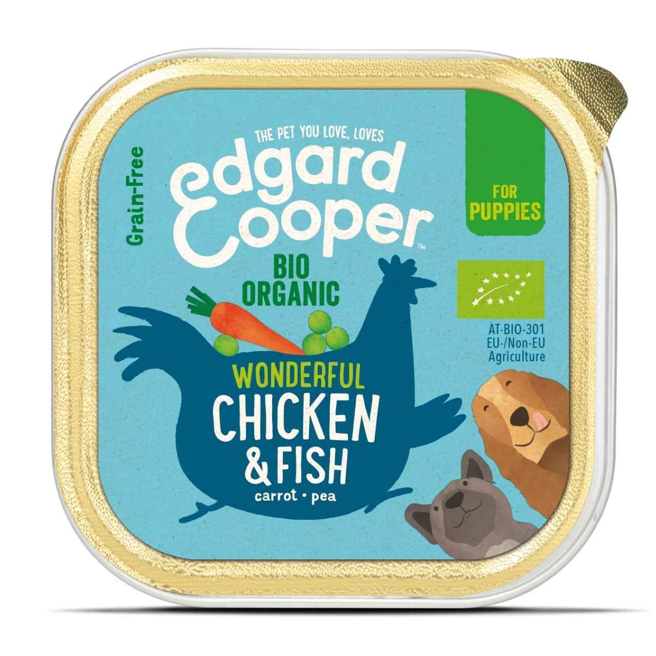 Edgard & Cooper Puppy Organic Grain-Free Wet Dog Food Trays, (Organic Chicken&Fish 17 x 100g), Natural Dogs Food in Cup, Fresh Meat, High Protein, Hypoallergenic, No Added Sugar