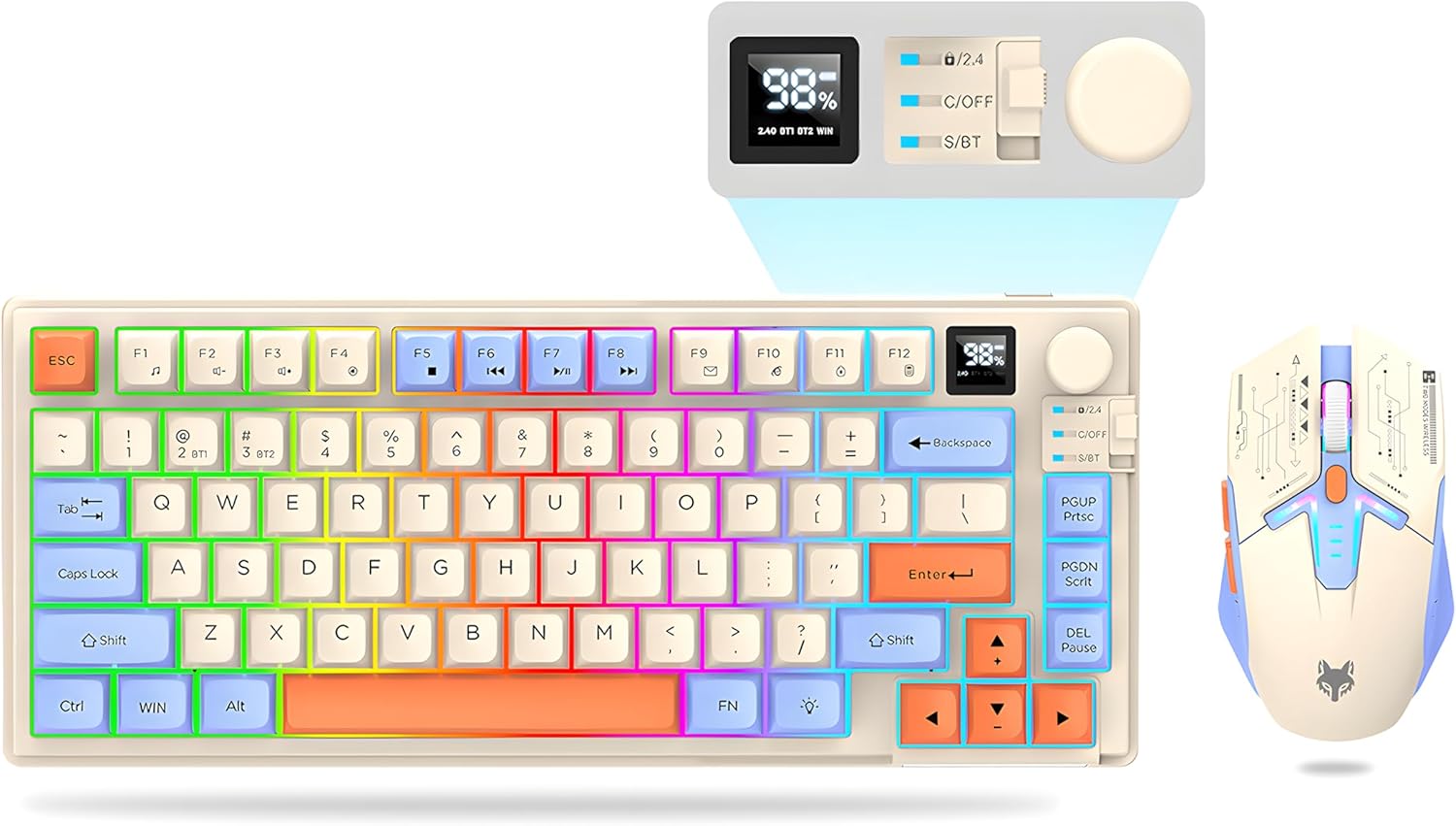 75 % Wireless Gaming Keyboard and Mouse Combo, Tri-Mode BT5.0/2.4GHz/USB-C, RGB Backlit Keyboard + 3D 1600DPI Mice, 2000mAh Battery, 80 Keys, Knob Volume Control (Blue) 75 % Wireless Gaming Keyboard and Mouse Combo, Tri-Mode BT5.0/2.4GHz/USB-C, RGB Backlit Keyboard + 3D 1600DPI Mice, 2000mAh Battery, 80 Keys, Knob Volume Control (Blue)