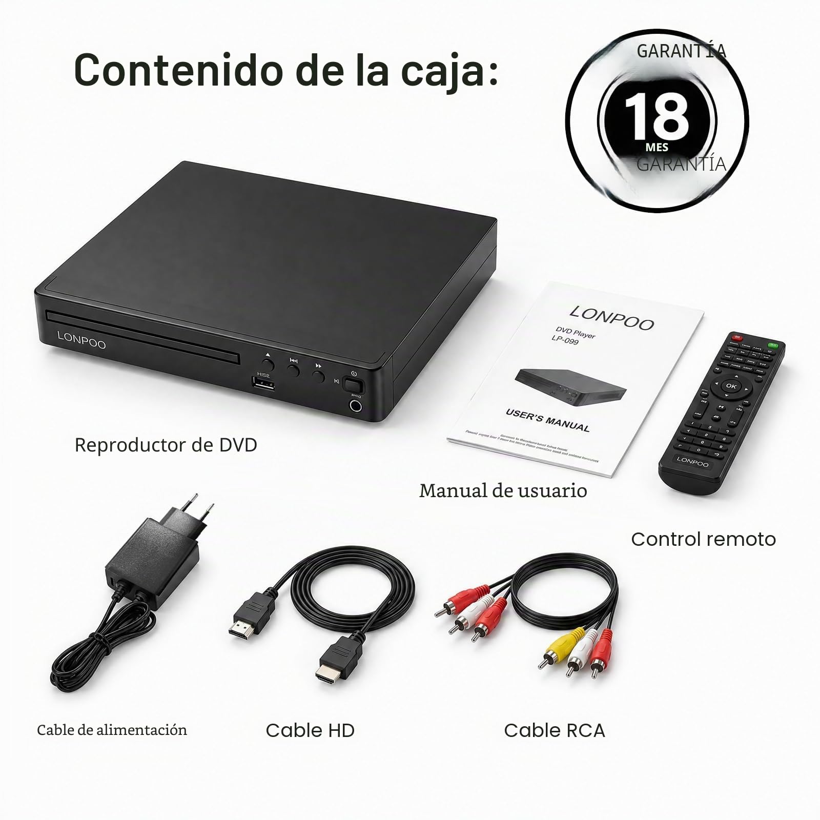 Compacto Reproductor DVD para TV - (HD 1080P escalado Lectore de DVD CD, Salida HDMI/AV/Coxical, Entrada USB, Mic Porta, MP3, Cable HDMI & AV Incluido (LP-099)