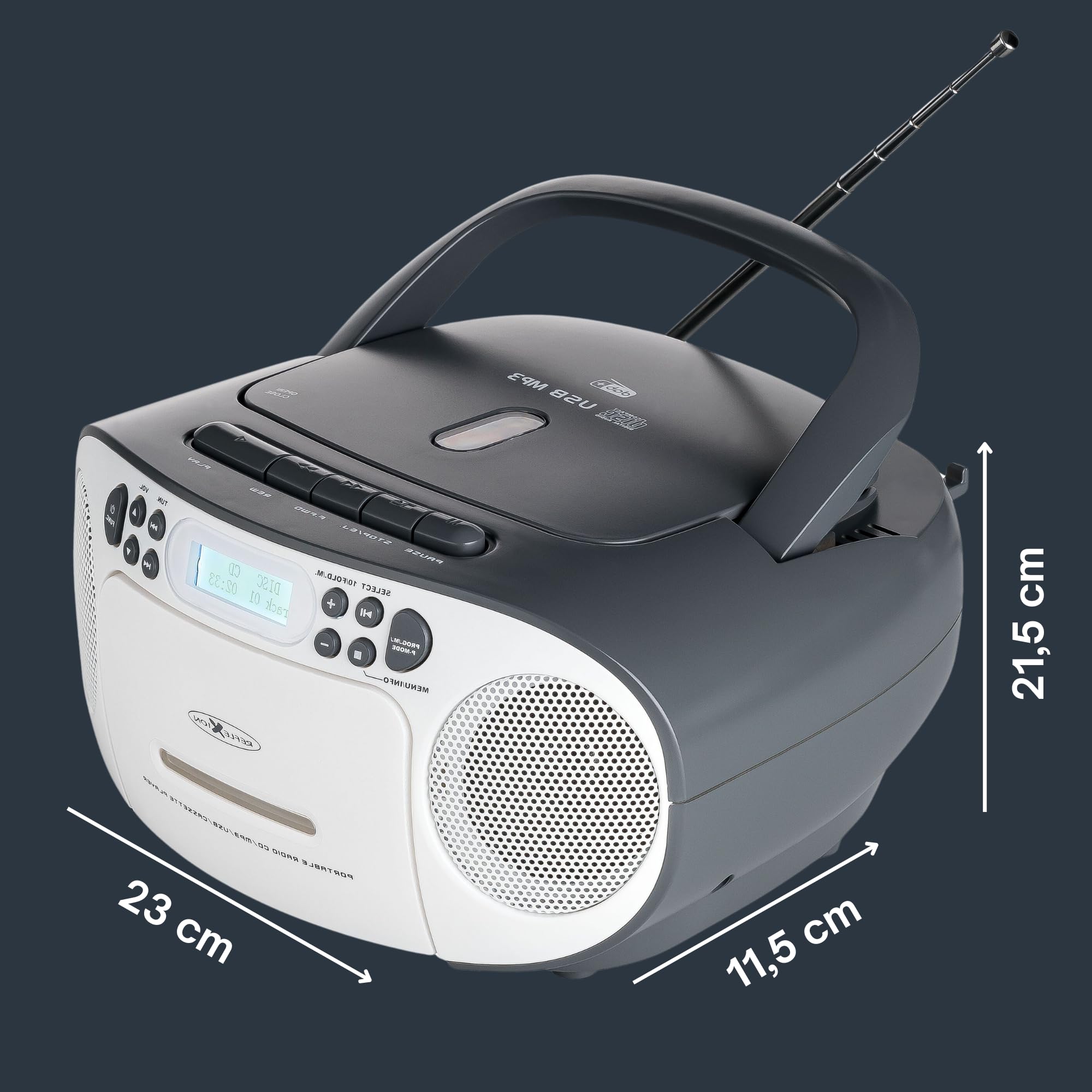 Radio CD DAB+/FM REFLEXION RCR2260DAB/GR z AUX, USB, Cassetta, Grigio