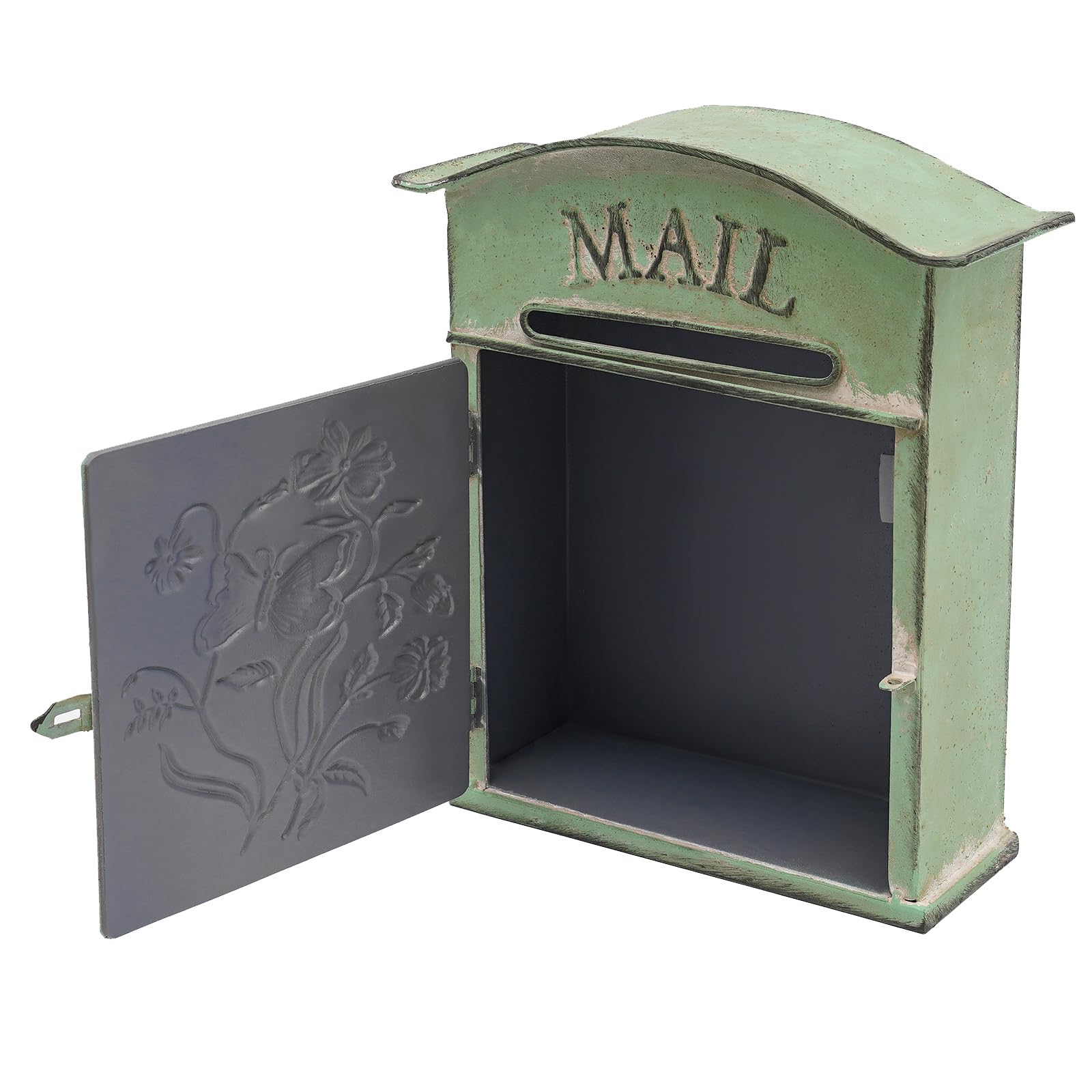 LKHDONG Buzón vintage de pared de hierro, 27 x 10,5 x 31,2 cm, decoración para jardín y exterior