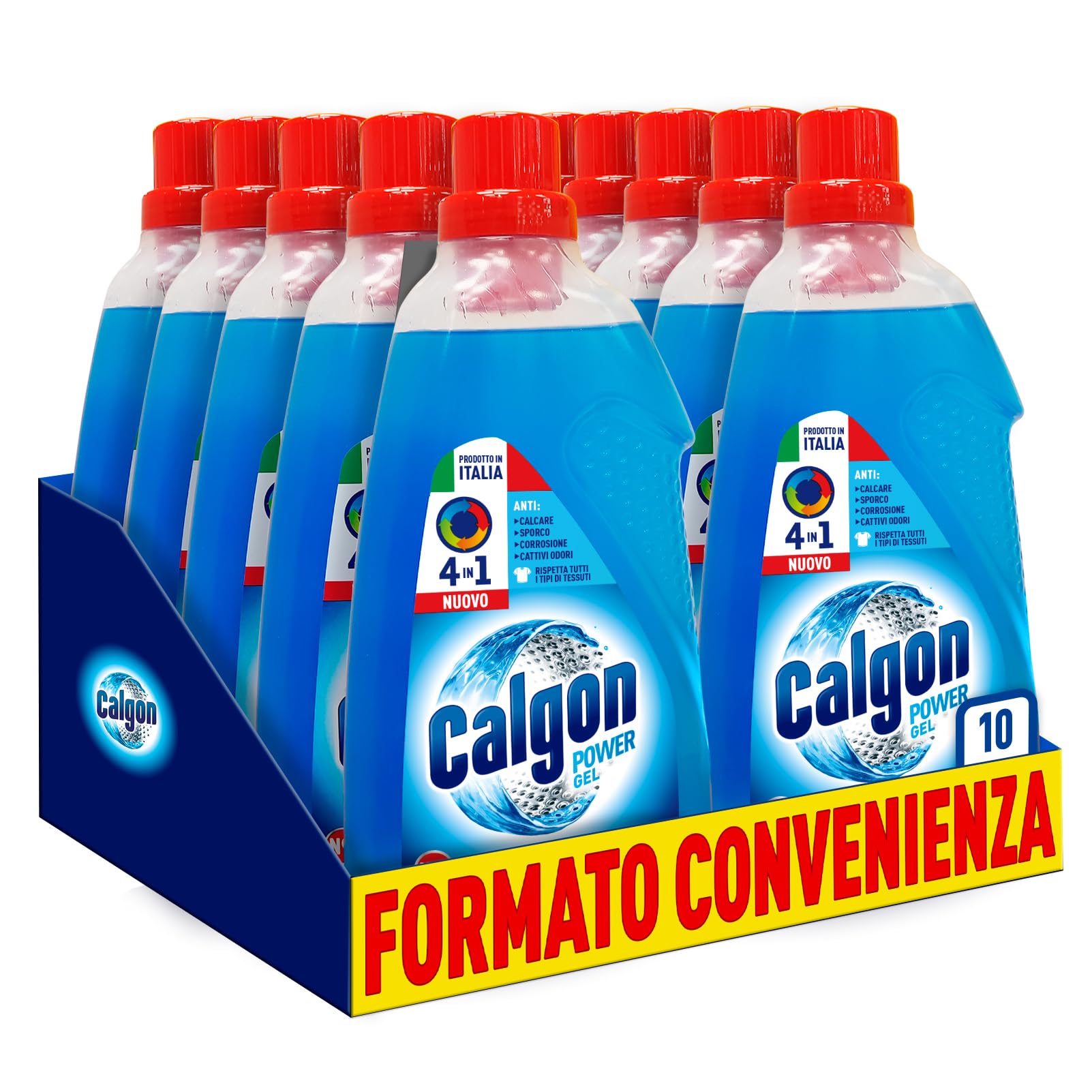 Calgon Power Gel Anticalcare Lavatrice 4 in 1, Anticalcare per Lavatrici, 5 Confezioni da 2x1.5l di Additivo per una Protezione da Calcare, Corrosione, Sporco e Cattivi Odori