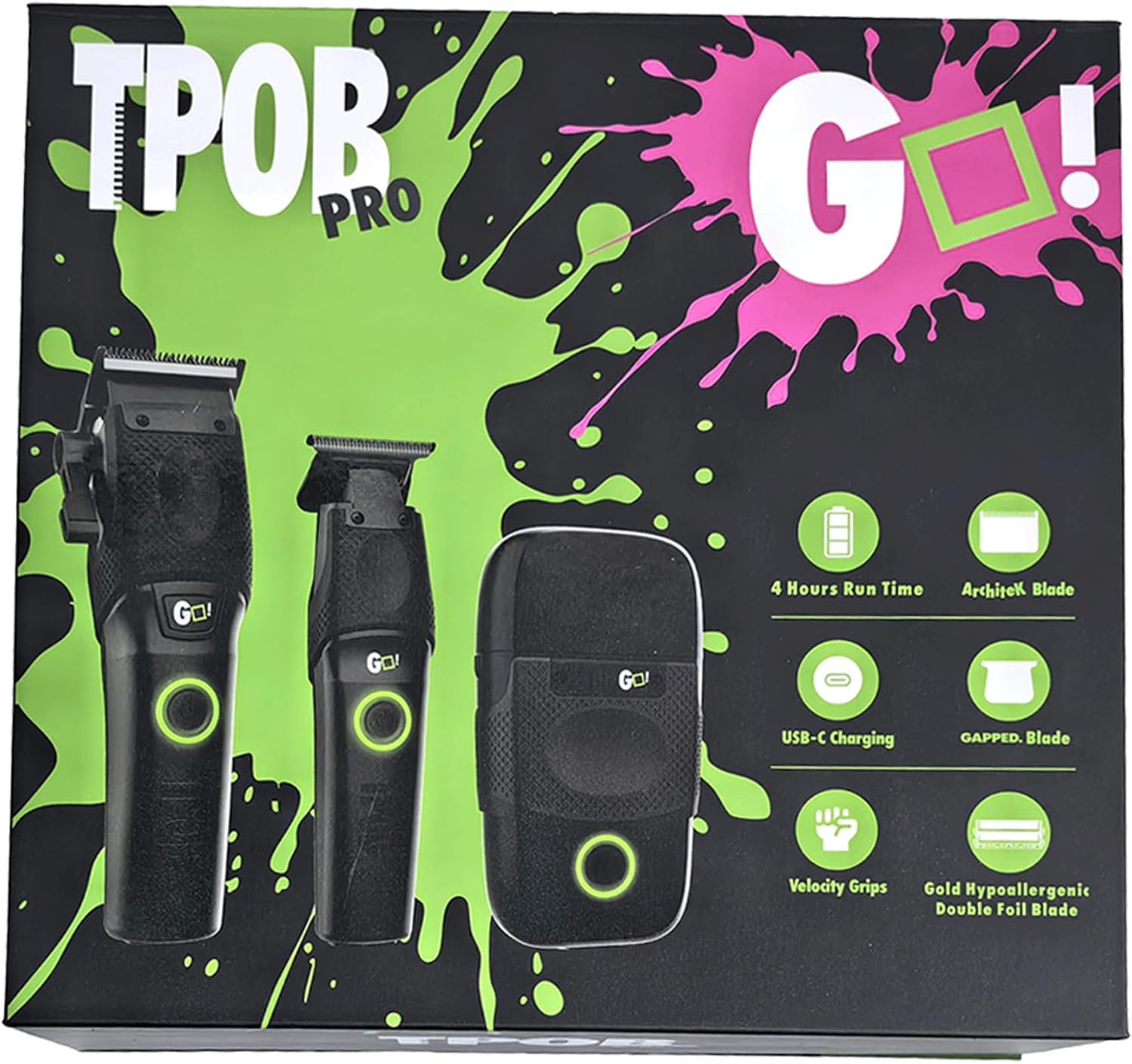 TPOB Professional Barber Clippers Go Edition Clipper Trimmer Shaver Set (Black)