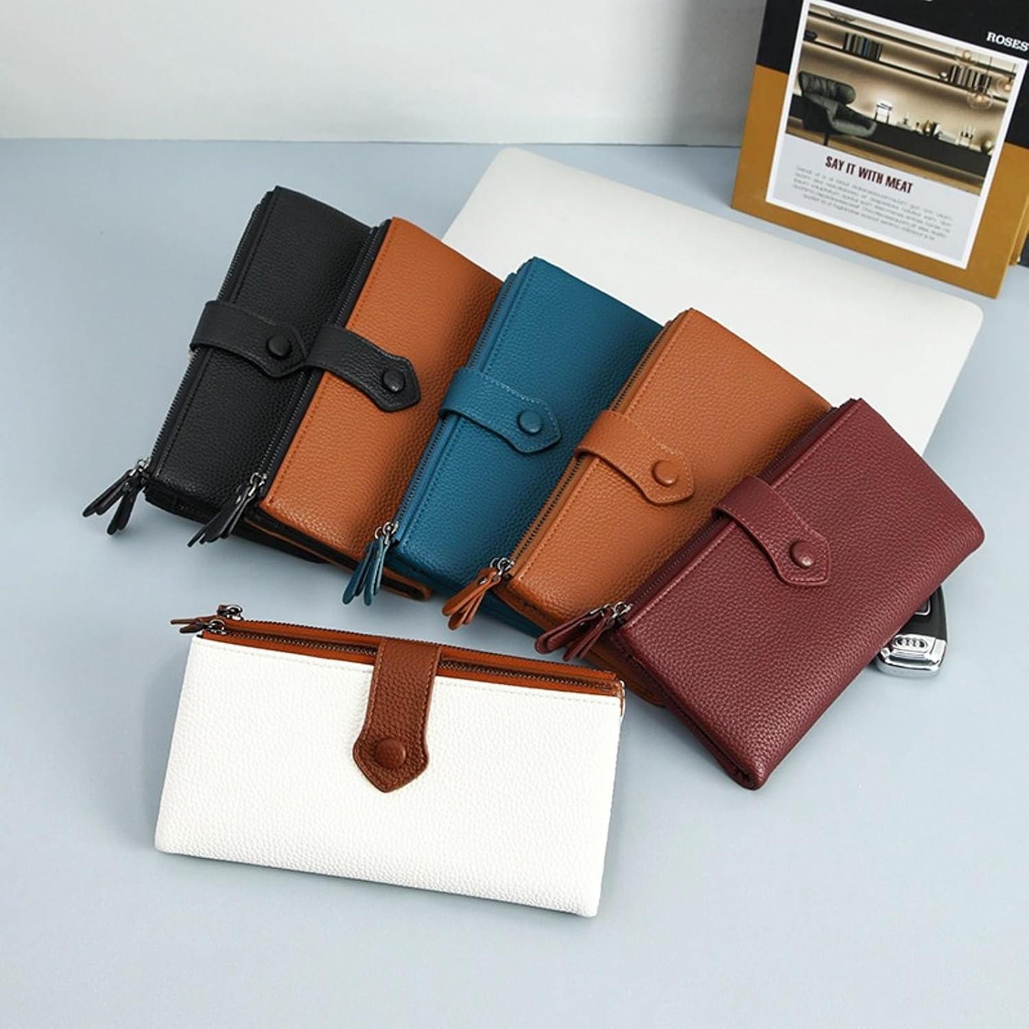 Women's Wallet RFID Blocking Soft Leather Slim Bifold Ladies Card Holder with Double Zipper Pocket - Image 6
