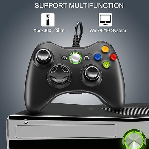 Miniatura 3 de Controlador Xbox 360, joystick con cable USB con doble vibración mejorada y diseño ergonómico para Microsoft Xbox 360 y Slim y PC Windows 7810