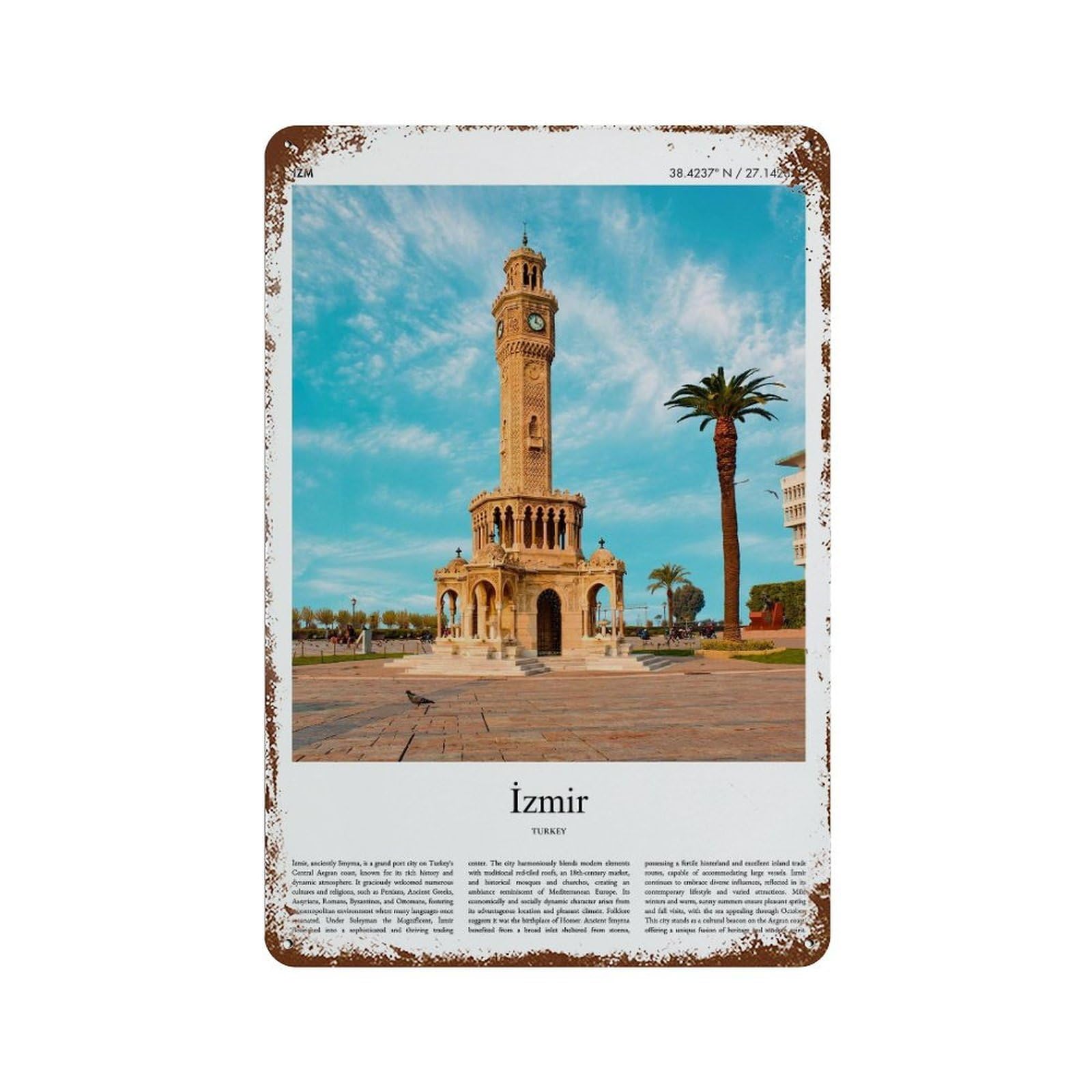xiaoxiaoshen İzmir Turkey City Scenery Wall Decor Art Metal Tin Poster Modern Home Decor Art Home Bar Shop Decorations Vintage Sign 30x20cm