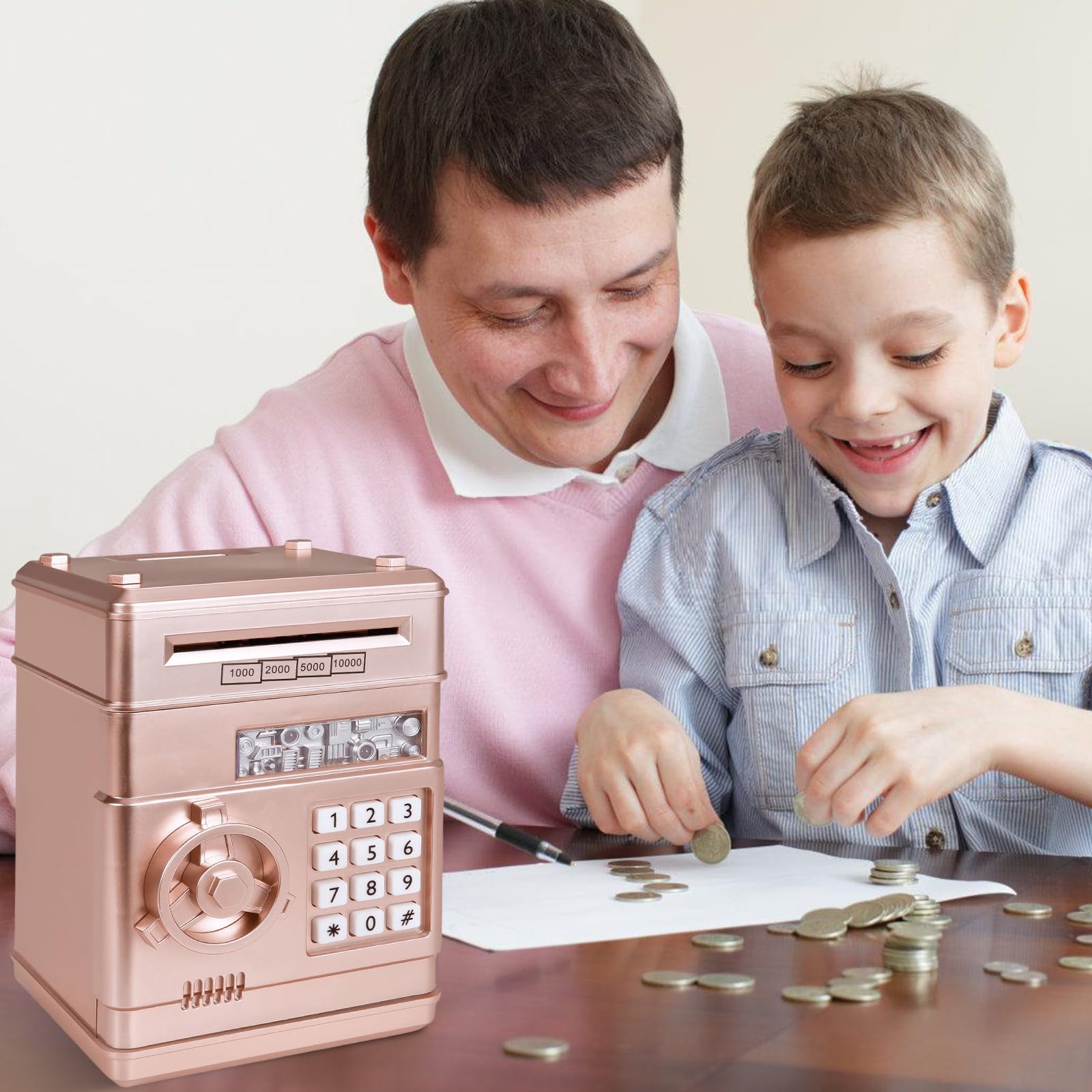 Salvadanaio elettronico per bambini dai 3 anni in su, codice elettronico password, cassaforte ATM con modalità musicale, salvadanaio elettronico digitale per bambini, giocattolo con scorrimento