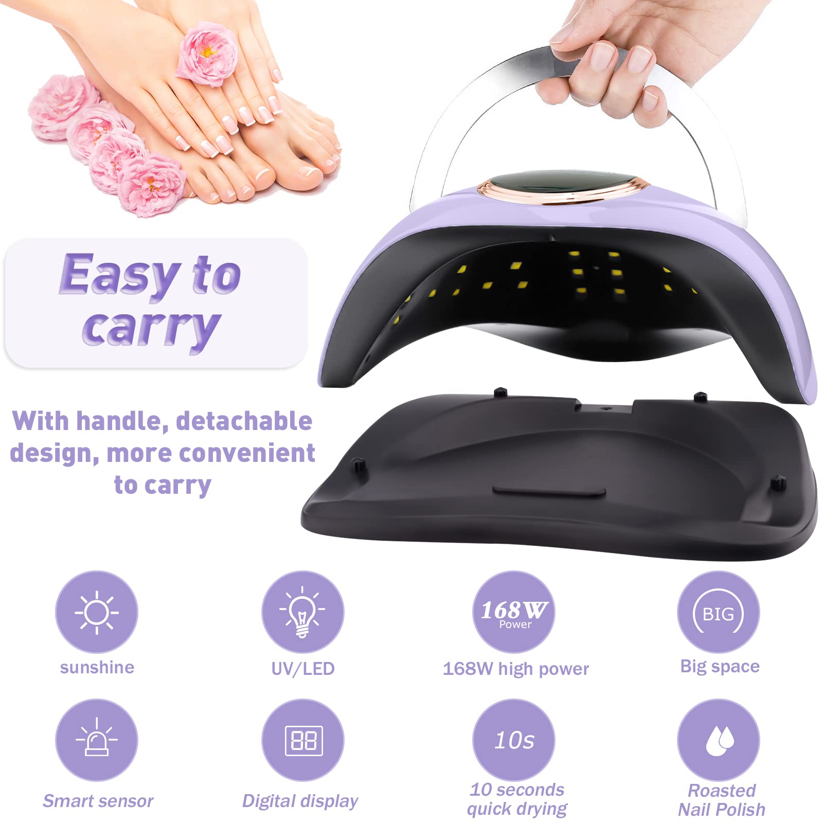 Lampada UV LED Lampada Unghie 168W Professionale Fornetto per Manicure/Pedicure Permanente Smalto Semipermanente 4 Timer con 10s/30s/60s/99s Display LED Automatico Sensore