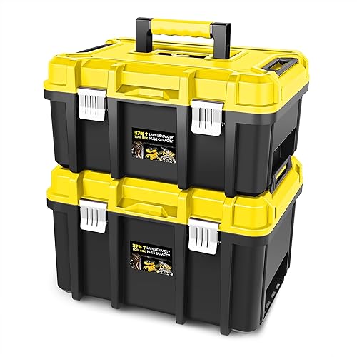 PM PERFORMOTOR - Juego de 2 cajas de herramientas, organizador con cerradura, caja de herramientas portátil con bandeja extraíble para taller,