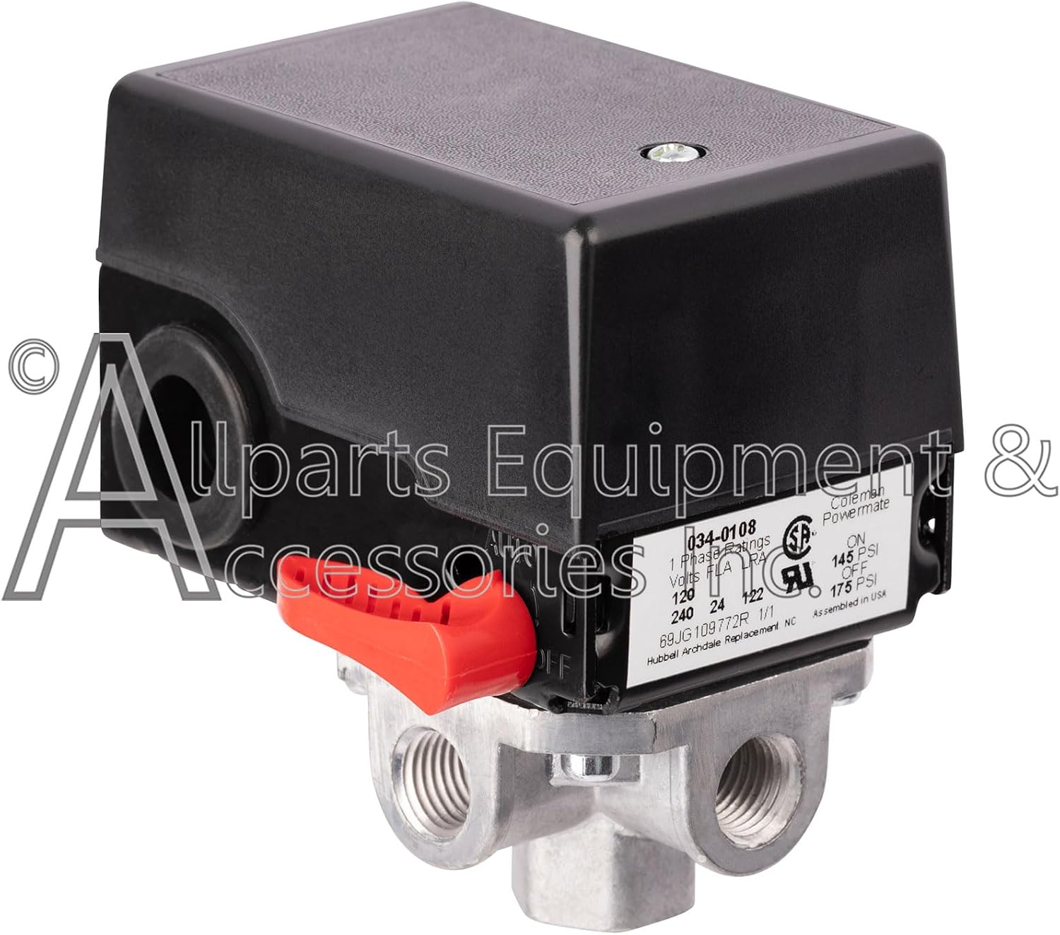 034-0108 Pressure Switch 4-Port 90-120 PSI 2-Pole 120-240V Compatible with Craftsman, DeVilbiss, and Porter Cable Air Compressor Units