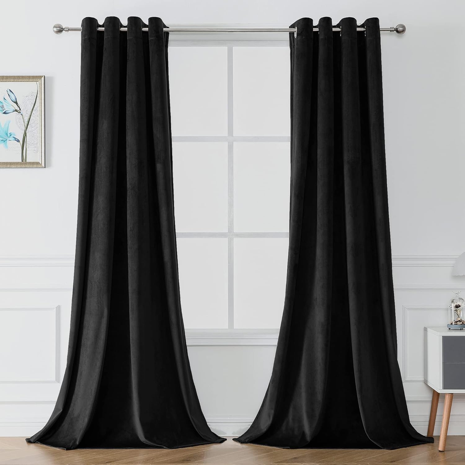 Victree Black Velvet Curtains for Bedroom, Blackout