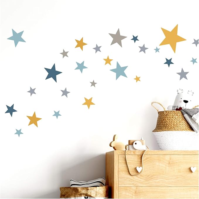 Little Deco Wandtattoo 60 Sterne Kinderzimmer Mädchen Junge Stars I gelb grau blau I viele Farben Wandaufkleber Wandsticker Set bunt selbstklebend DL409