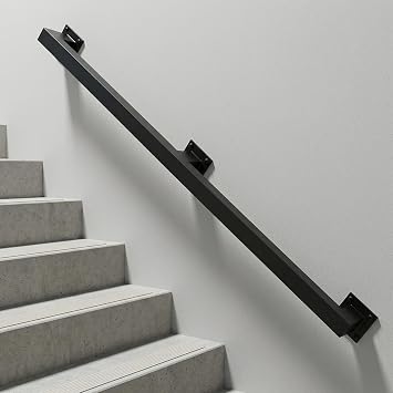 6FT Handrails for Stairs Indoor Outdoor, Step Railing Wall Mounted with Matte Black Finish, Industrial Pipe Hand Rails for Porch, Loft, Patio 6FT