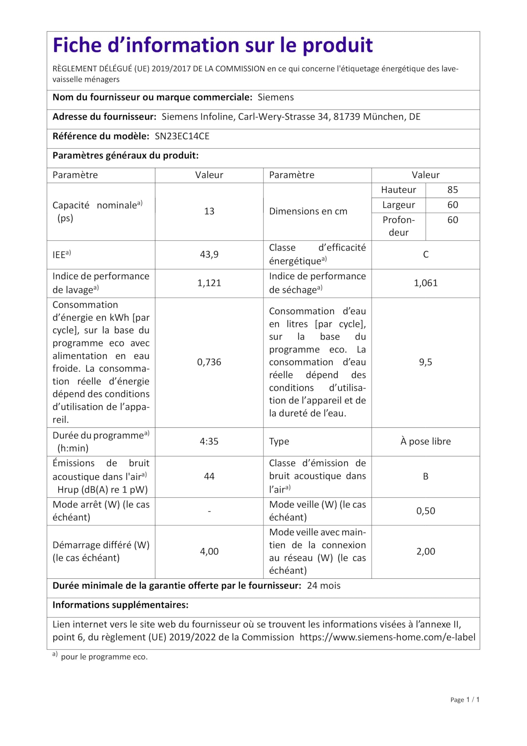 Siemens SN23EC14CE iQ300 zmywarka wolnostojąca/C / 74 kWh / 13 MGD/Smart Home kompatybilna z Home Connect/varioSpeed Plus/szuflada Vario