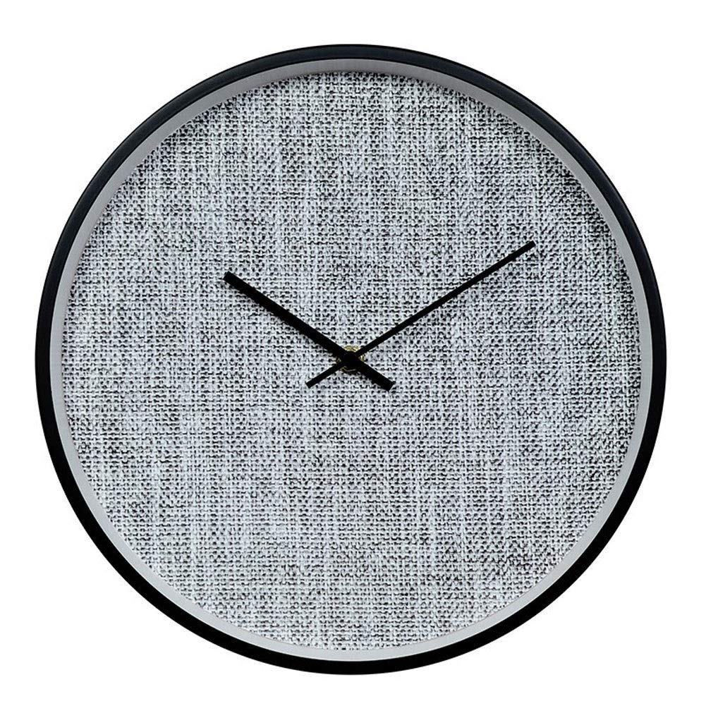 YUXO Simple Wall Clock Cotton Linen Wall Clock Mute Wall Clock Qian Cloth Clocks Matte Plated Copper Frame Wall Clock 12 inch Silent Clock (Color : Gray-Faced Black Frame)