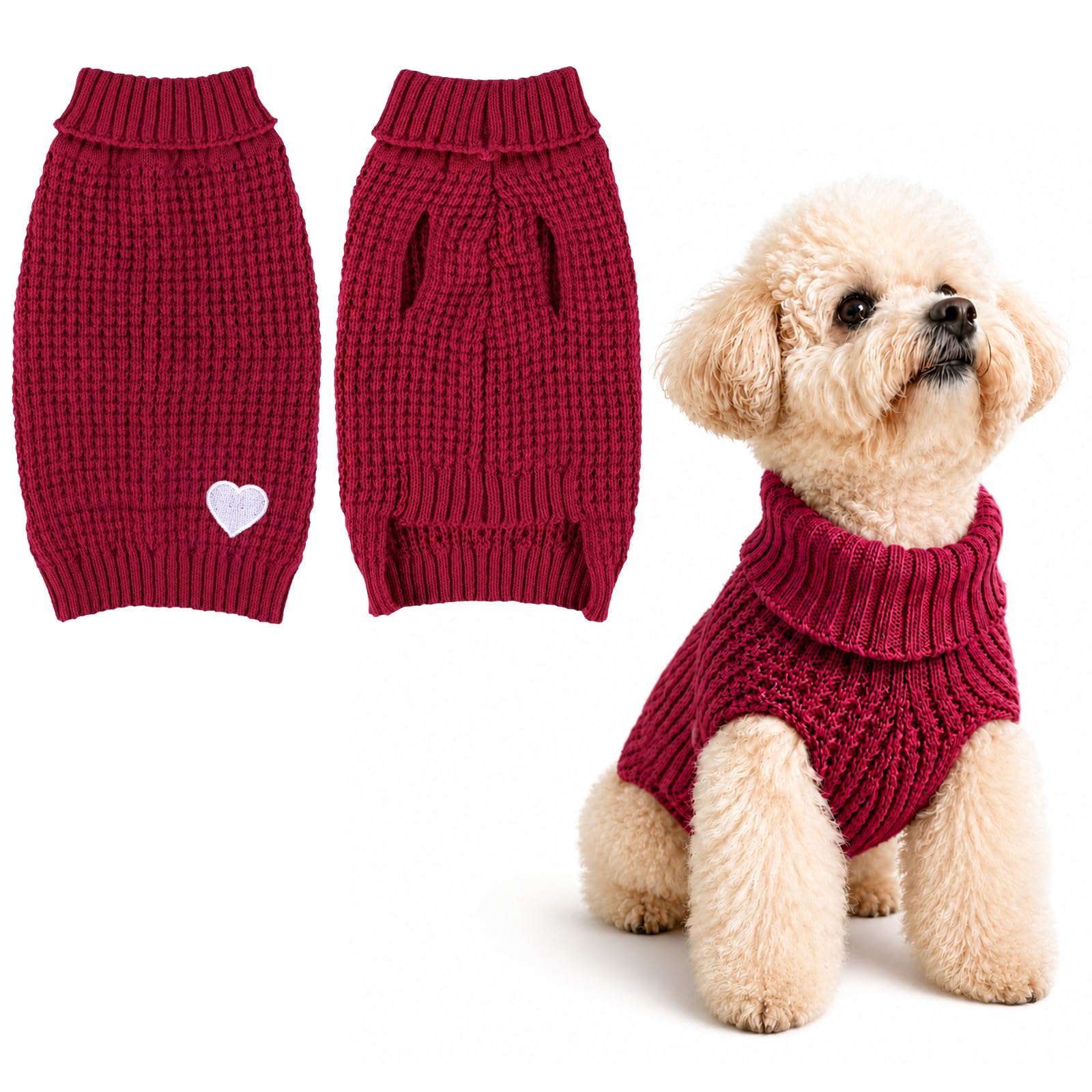 Yaopelky Small Dog Jumper Dogs Knitted Turtleneck Dog Clothes Warm Winter Puppy Jumper Soft Stretch Pet Pullover for Small Medium Dogs Cats Yorkie Chihuahua Clothes (Red, M(2-3.5kg))