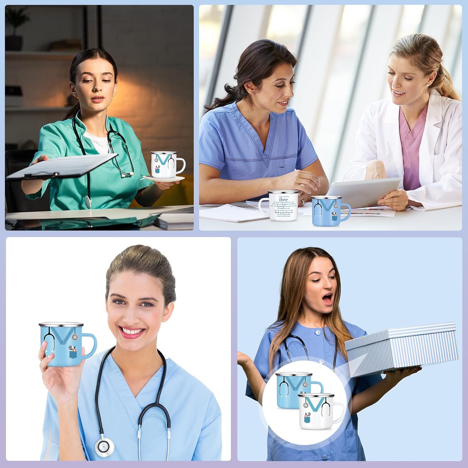 Hushee Nurse Appreciation Gifts Mug Bulk 12oz Coffee Mugs with Handle Motivational Cup Enamel Tumbler Nurse Practitioner Week Gift for Nursing Doctor Valentines Care Favor(Cute Color,2 Pcs)