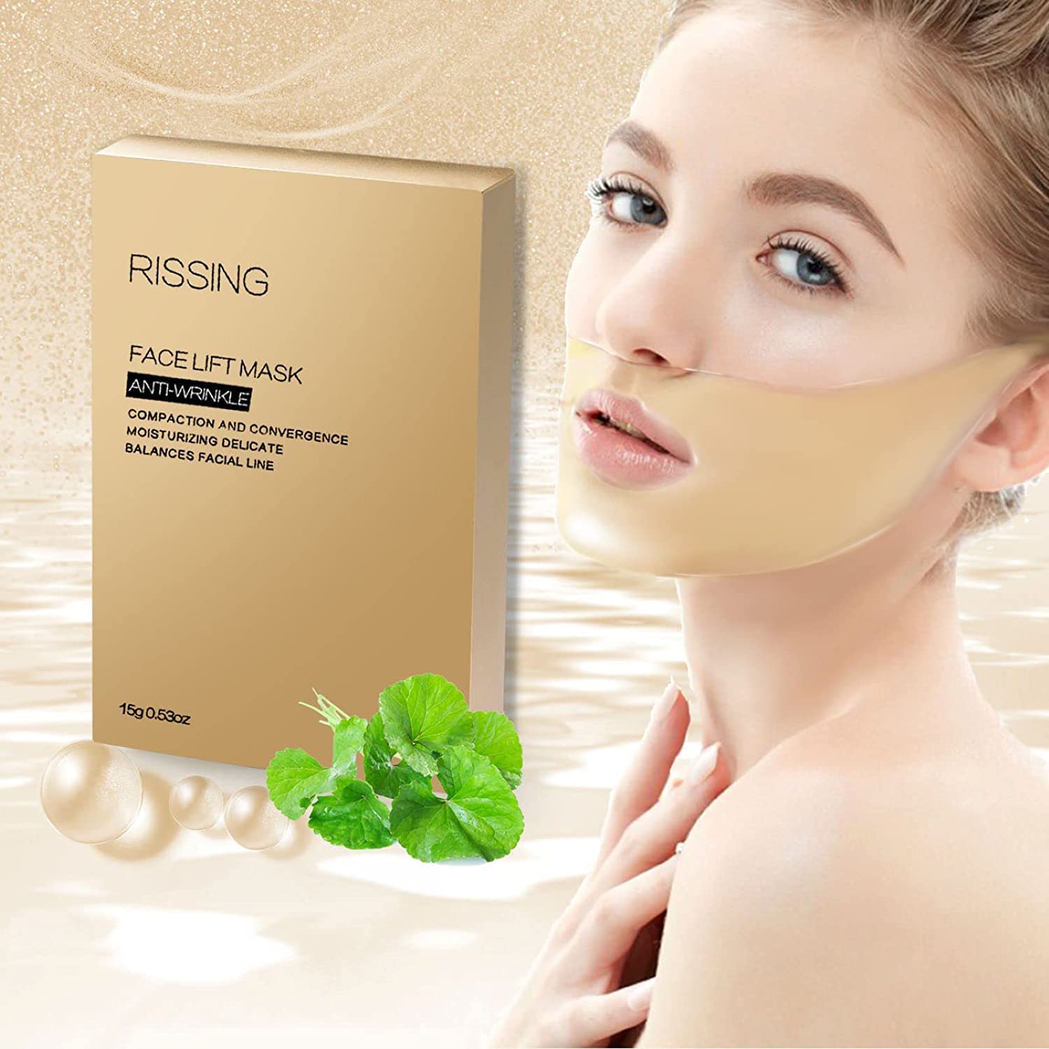 RISSING V Line Mask Double Chin Reducer Double Chin Lifting Mask Double Layer Anti Wrinkle Moisturizing Face Patch, Face Lifting Patch, for Face, Neck, Chin, Face Mask (5 pieces)…