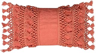 RAJRANG Coral Throw Pillow Cover with Decorative Tassels - 20x12 Inches ...