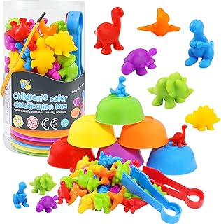 TSYAN Counting Dinosaurs Toys Matching Game for Kids with Sorting Bowls Sensory Toys Color Classification Game Set Early Learning Toddler Preschool Montessori Educational Toys for 3 4 5 Years Old