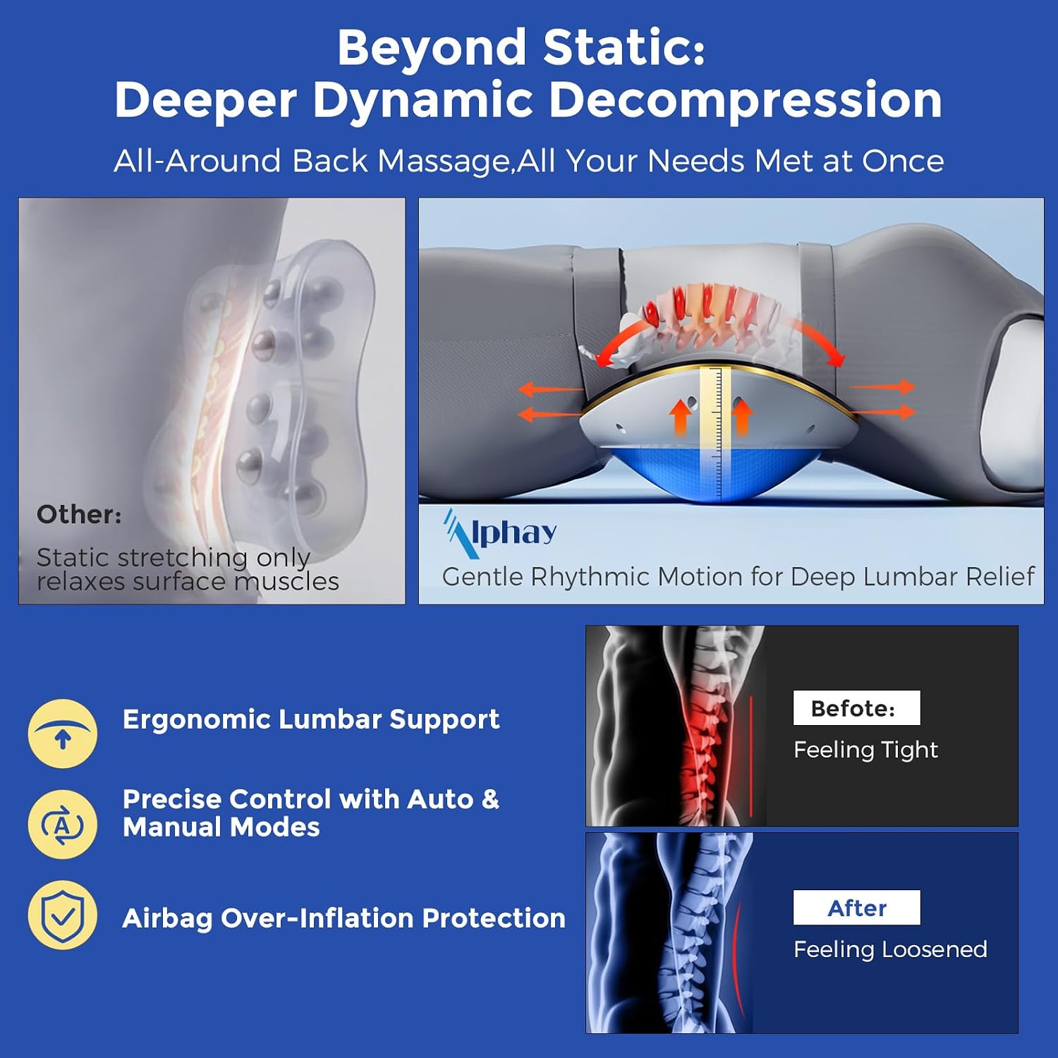 Lumbar Traction Device for Lower Back Pain,Lumbar Massager,Sciatica Pain Relief Devices,20-Level Electrotherapy, 3-Level Vibration Massage and Thermal Therapy from 113 to 131℉