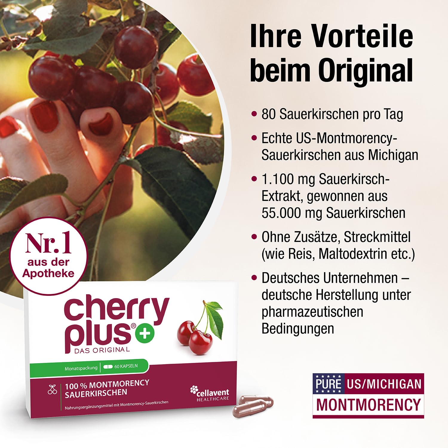 Montmorency Sauerkirschen Kapseln und Konzentrat Bundle - Sauerkirschsaft Konzentrat für die Einnahme nach Belastung kombiniert mit Kapseln für die flexible tägliche Ergänzung