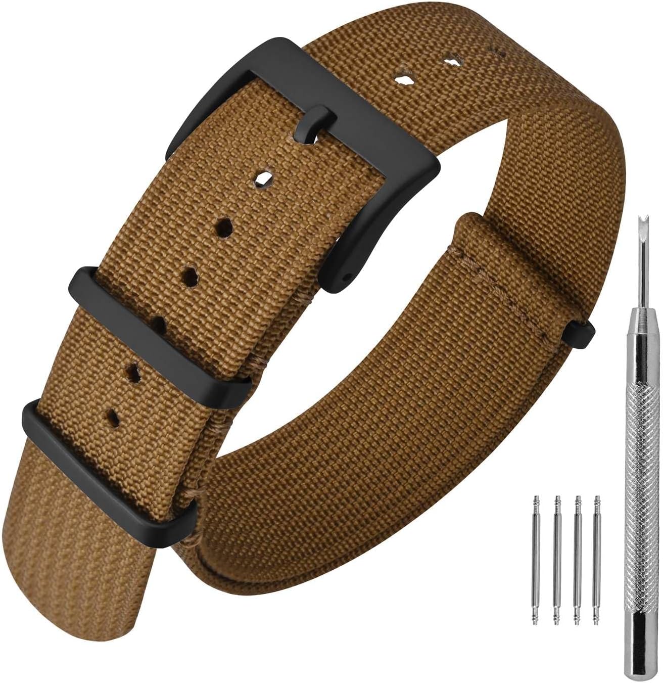 ANNEFITNylon Watch Band 16mm 18mm 20mm 22mm, One-Piece Waterproof Military Watch Straps with Heavy Buckle