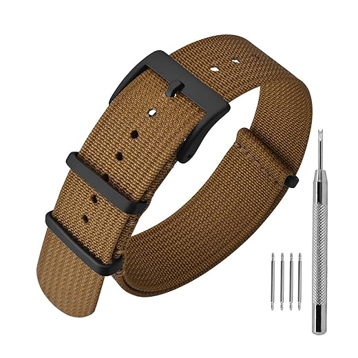 ANNEFIT Nylon Watch Band 20mm, One-Piece Waterproof Military Watch Straps with Heavy Black Buckle (Brown)
