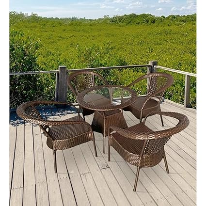 PRIME PIGEON Patio D-8 Patio|Indoor| Outdoor| Living Room | Balcony | Garden | (4 Chair + 1 Table)|Furniture Set |Coffee Chair Set |Powder Coated| (Brown)