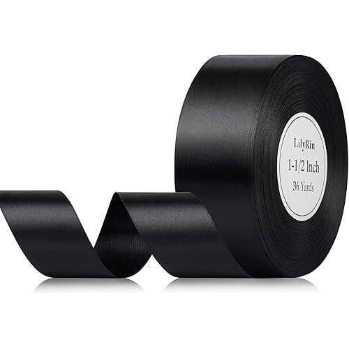 Black Ribbon 1.5 Inch 36 Yards Halloween Satin Roll Perfect for Scrapbooking Art Wedding Wreath Baby Shower Packing Floral Birthday Wrapping DIY Hair Bows Corset Christmas Handmade Birthday Box 1-1/2