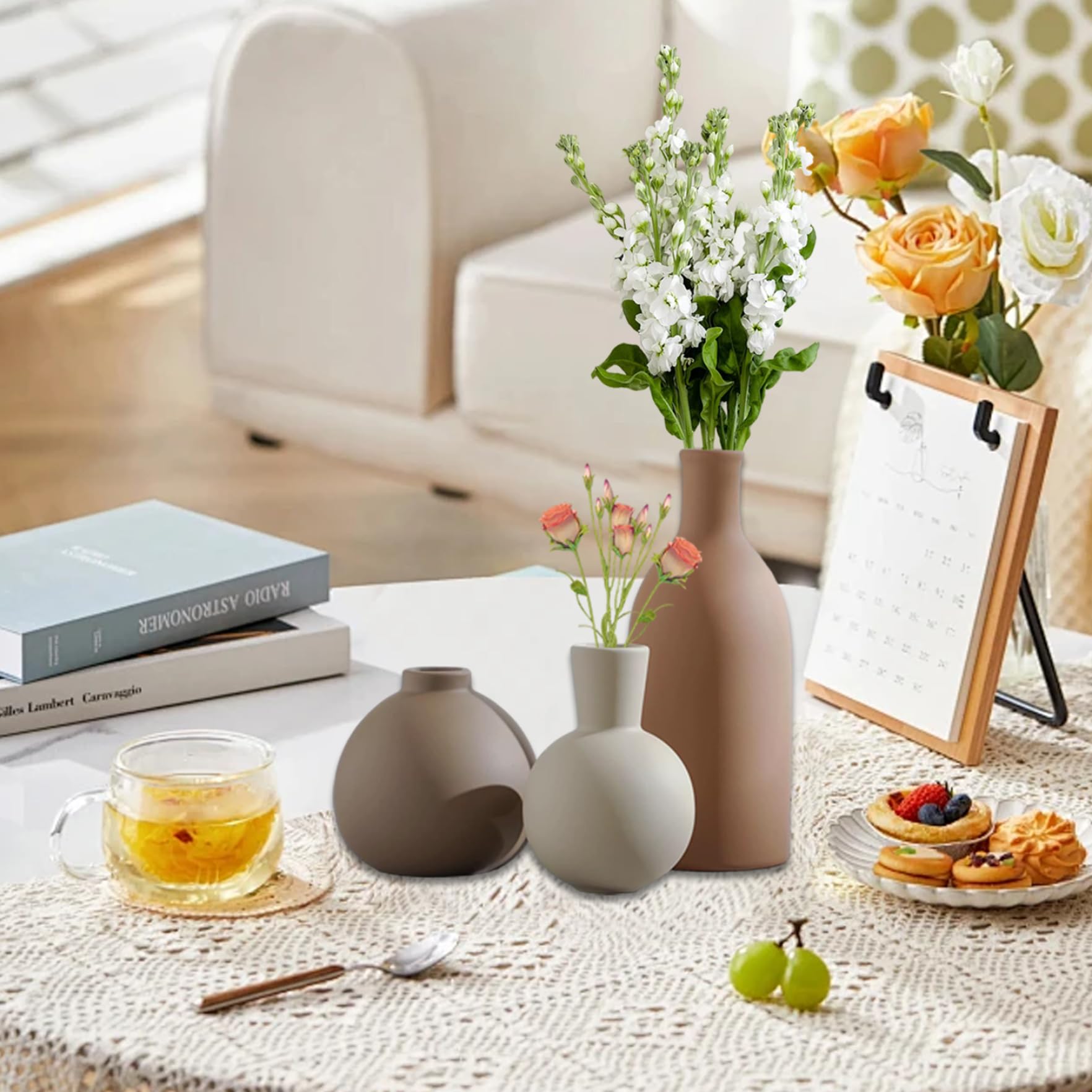 Set di 3 vasi in ceramica, stile rustico, decorazione da fattoria, per fiori, soggiorno, cucina, camera da letto, bagno