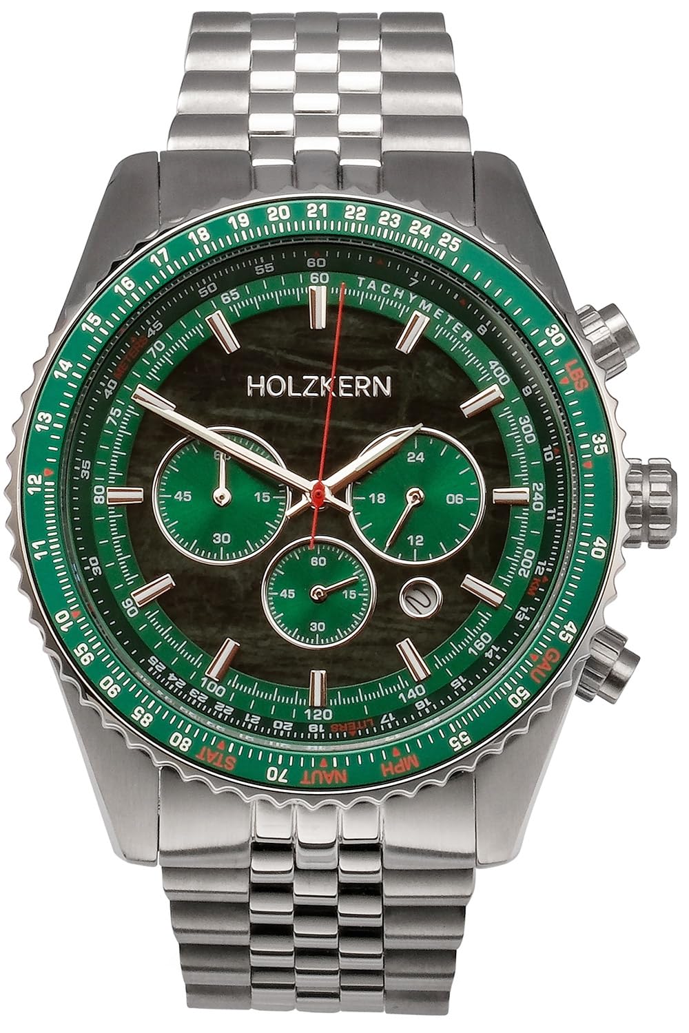 HOLZKERN Herrenuhr Chronograph Openhorizon Marmor Grün/Silberfarben