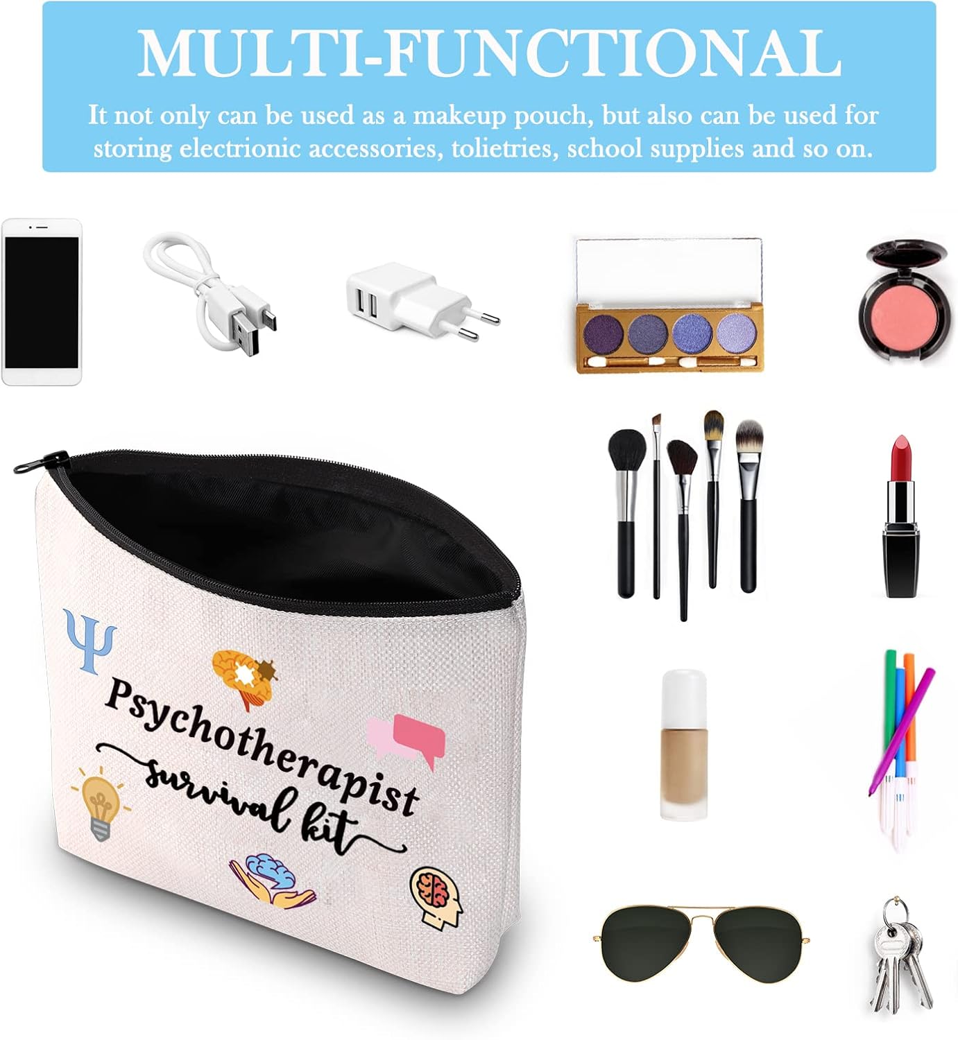 JTOUK Psychotherapist Gift Mental Health Therapist Makeup Bag Psychotherapist Survival kit Thank You Gift for Psychological Counselor Teacher (Survival Psychotherapist Bag EU) - Image 4