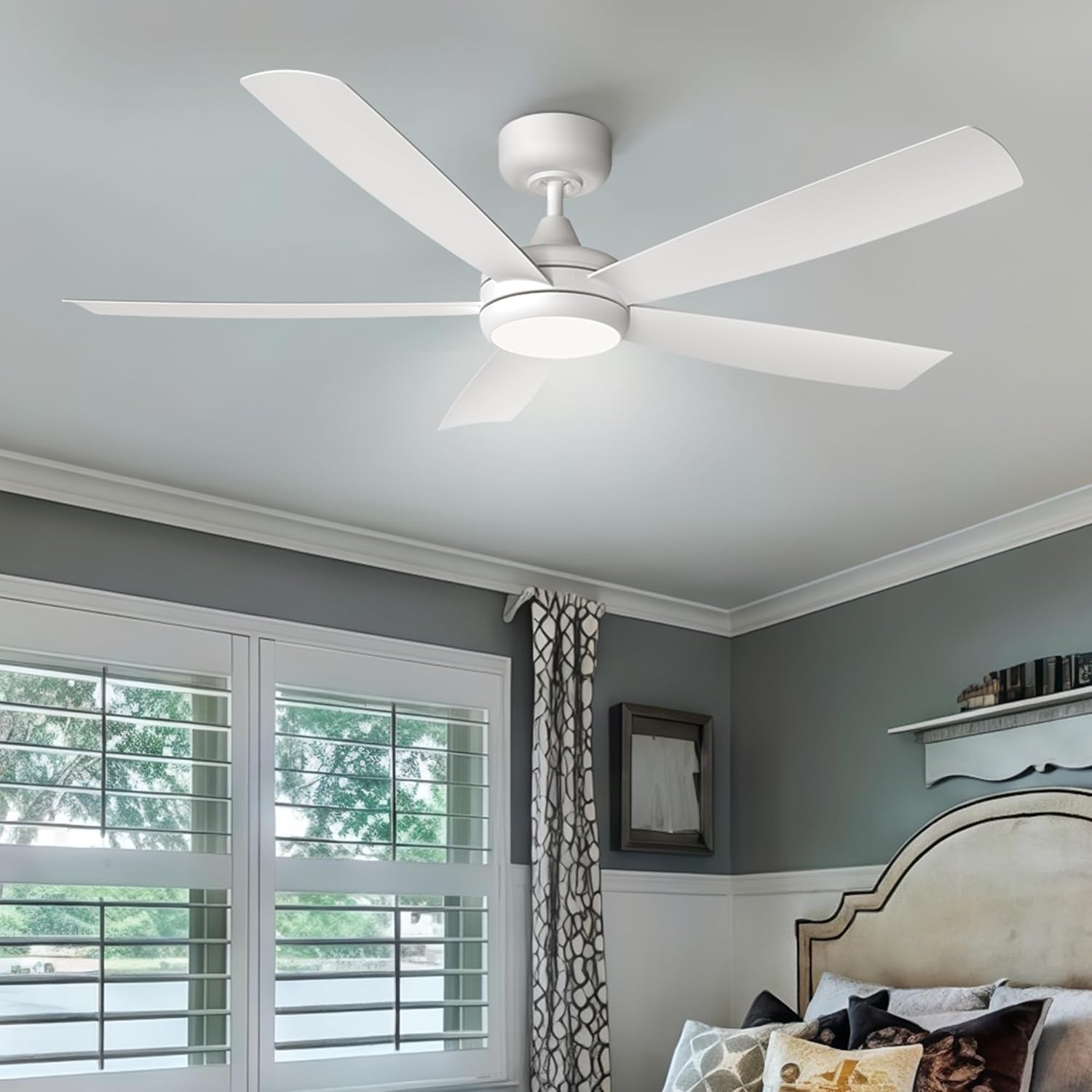 GREENEVER 52 Inch Smart Ceiling Fan with Light APP & Remote Control, Quiet Reversible DC Motor, 3CCT Dimmable Memory LED, Modern Ceiling Fan with Downrods for Bedroom Living Room, White by GRANDJOY