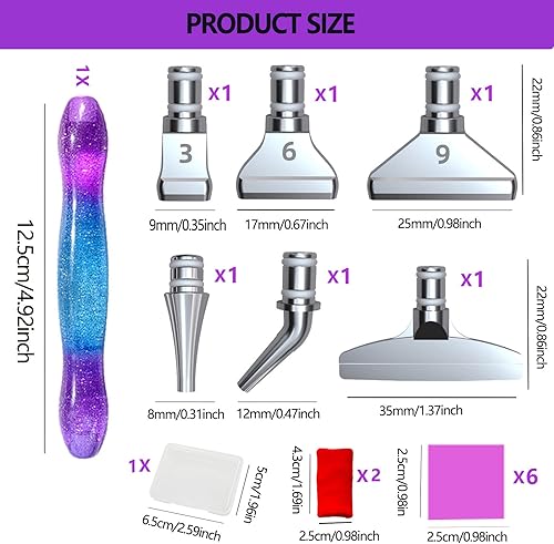 Miniatura 2 de Juego de 16 bolígrafos de pintura de diamante con puntas de metal plateado, 6 puntas de acero inoxidable, 6 arcillas de pegamento, 2 fundas para