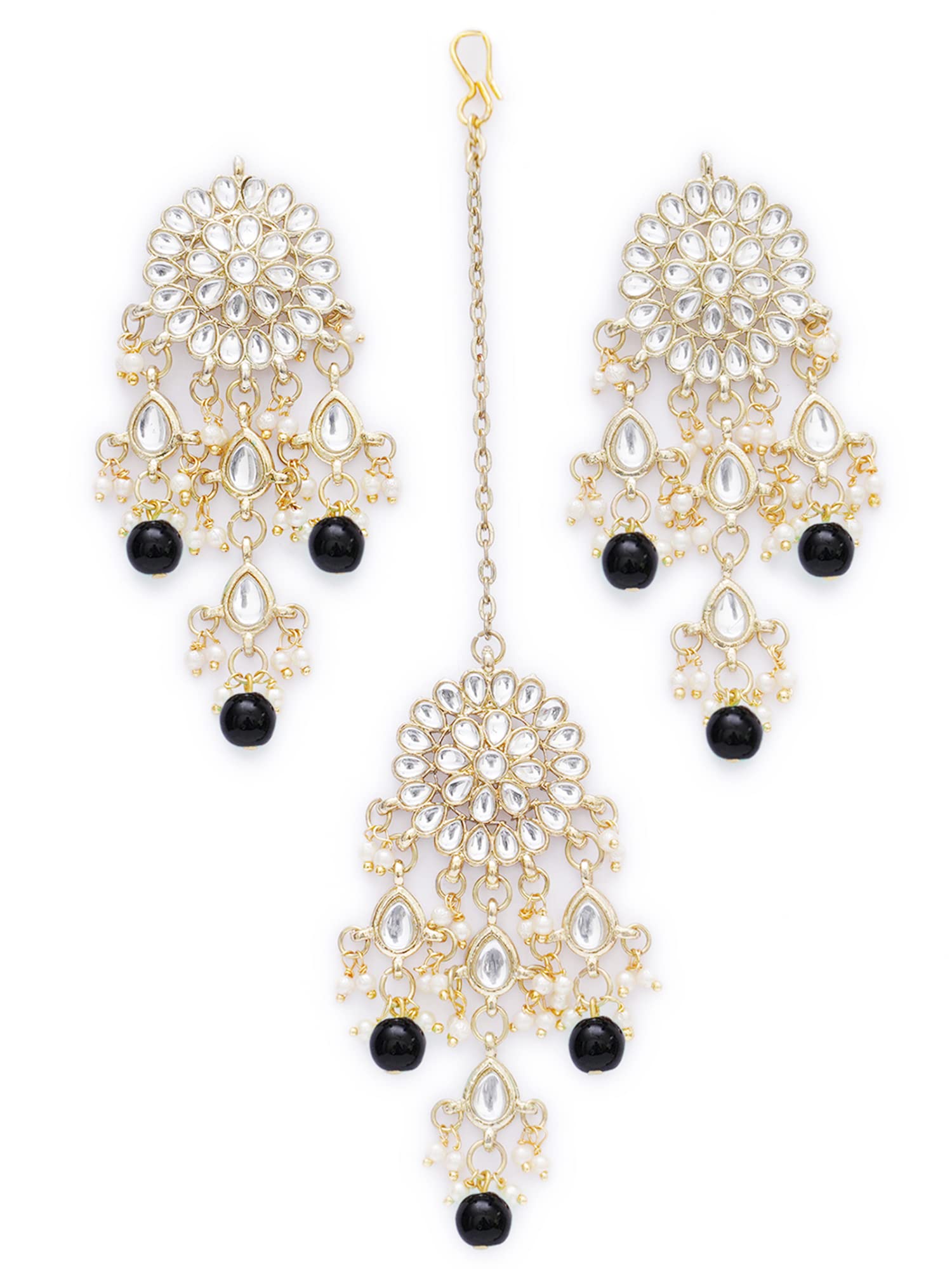Karatcart Gold Plated Embellished Black Kundan Tassel Earrings with Maangtikka for Women (B09GXSS187) Amazon Price History, Amazon Price Tracker