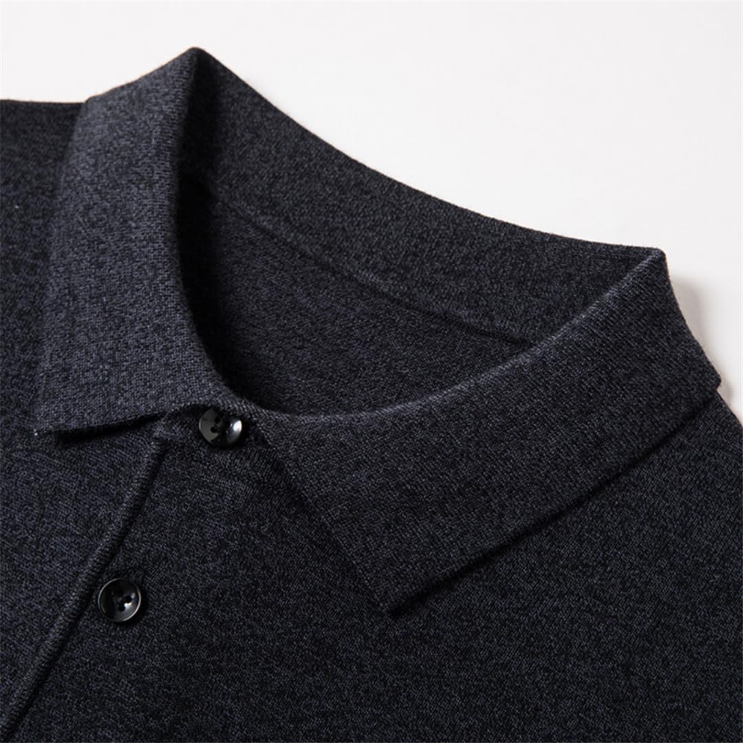 Dndrdhfb Polo da Uomo in Maglia di Lana A Maniche Lunghe con Bottoni Bavero Slim Business Casual Pullover Polo Top