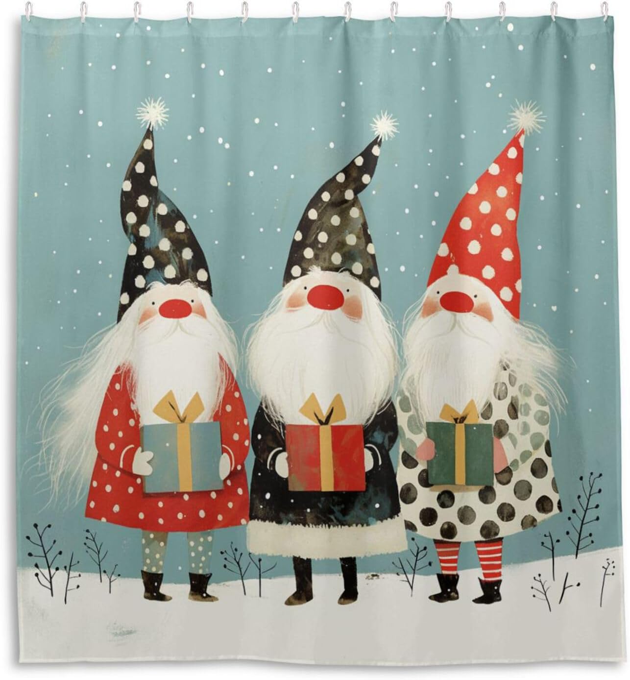 66x72 Inch Fabric Waterproof Bathroom Curtains Shower with Hook Christmas Gnome Polyester Cloth Washable Shower Curtain Liner for Bathroom Accessories Sets