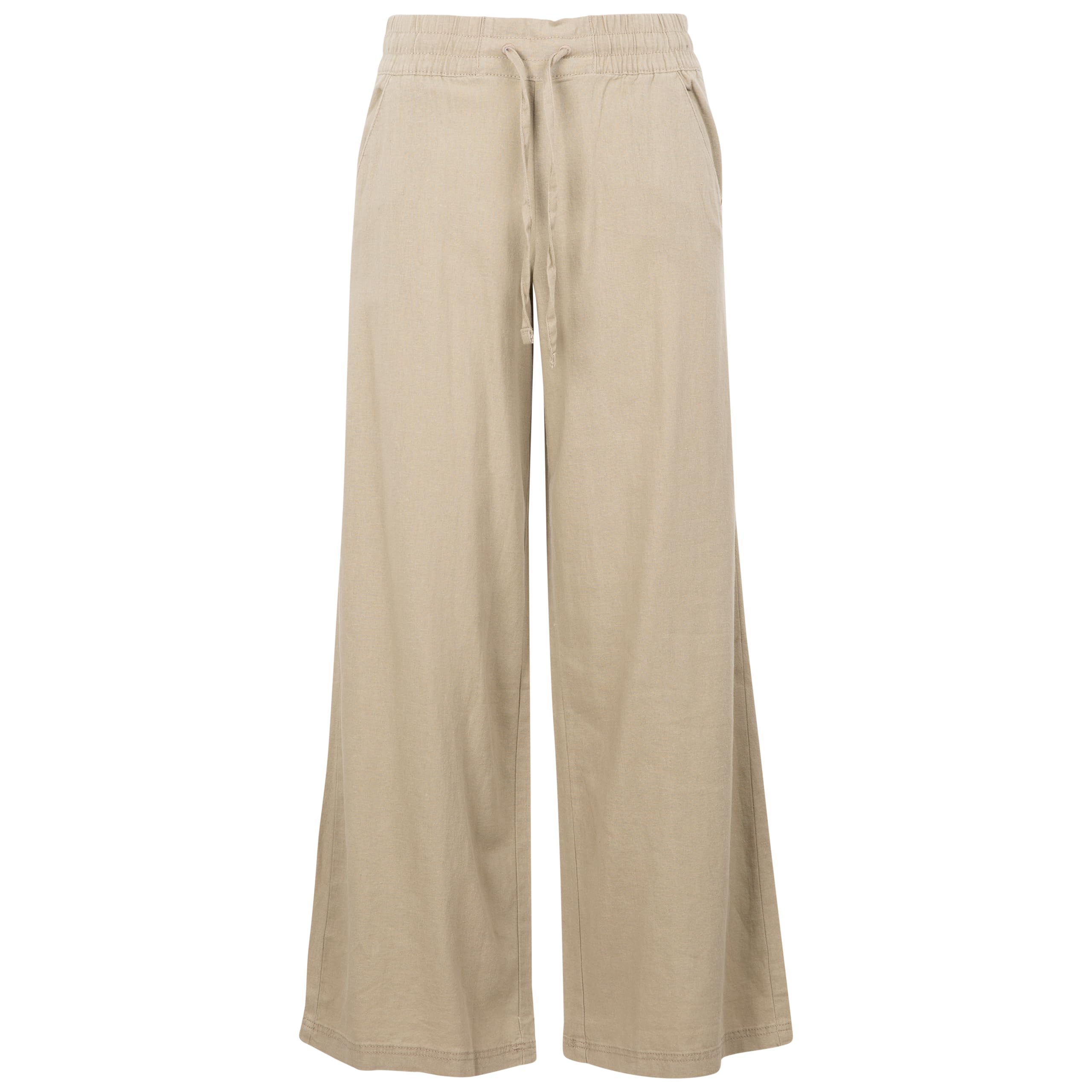 Trespass Women's Dark Mushroom Casual Trousers Zinny - Full Length, Wide Leg, Elasticated Waist With Drawcord, 2 Hand Pockets, 55% Linen, 45% Viscose, Summer Bottoms, Holiday Pants