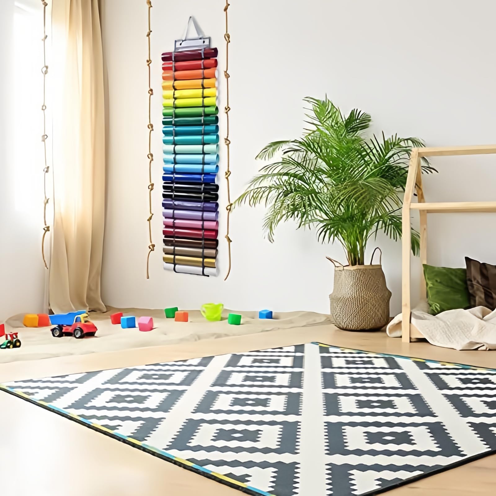 Vinyl opberghouder cadeaupapier opslag: TOATELU wandhouder vinyl opbergrek met 24 vakken, vinyl rollen-opberger voor het bewaren van papier, cadeaupapier (grijs