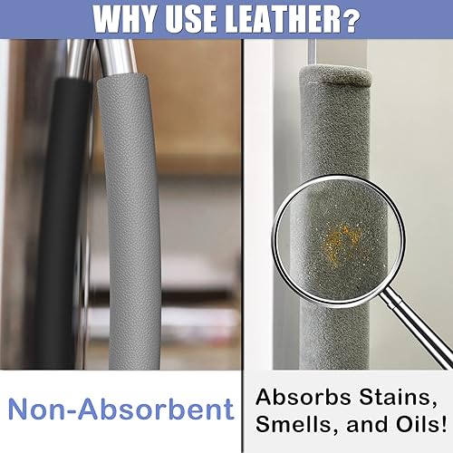 Miniatura 5 de Metonsto Fundas para manija de puerta de refrigerador, 5 unidades, fundas de cuero para manija de electrodomésticos de cocina que mantienen tu