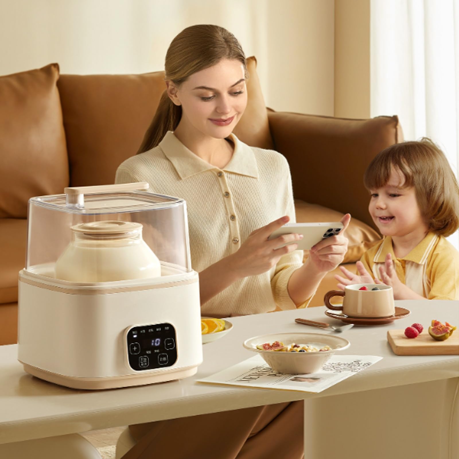 Yaourtière Automatique, Machine À Yaourt, Écran Tactile Intelligent, avec 3 Récipients Intérieurs, Entièrement Fonctionnelle, Cadeau Idéal pour Les Personnes Soucieuses de Leur Santé