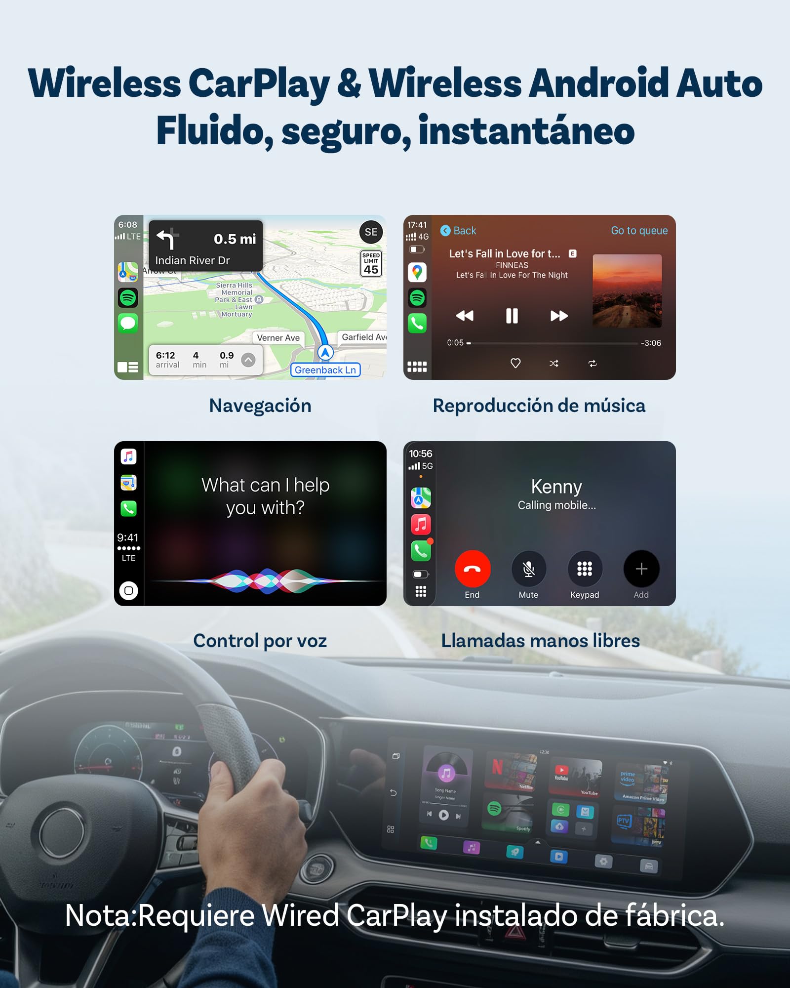 OTTOCAST Play2Video Ultra 2026 Upgrade Adaptador CarPlay Inalámbrico, Android Auto Dongle, Bluetooth 5.4, Soporte Netflix Youtube, USB Y Cable Incluido, Compatible con CarPlay de fábrica
