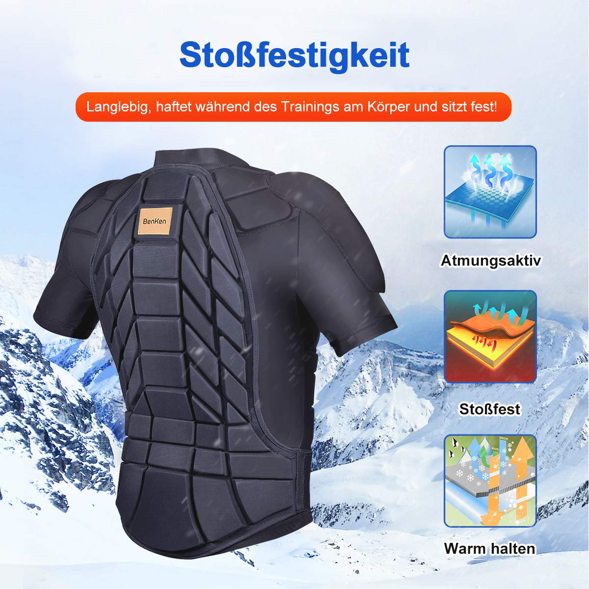BenKen - Camisa Protectora para esquí, Snowboard, Moto Enduro, Chaqueta de protección Ajustable (Hombre y Mujer)
