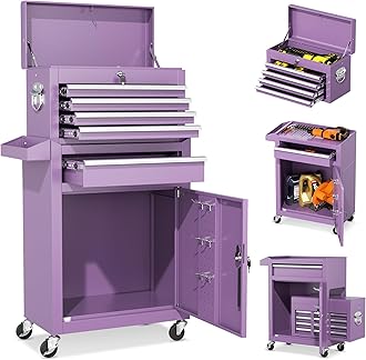 INTERGREAT 5 Drawer Tool Chest with Wheels, Rolling Tool Chest with Enhanced Packaging, Tool Storage Organizer Cabinets with Lock&Key for Garage, Workshop (Purple)